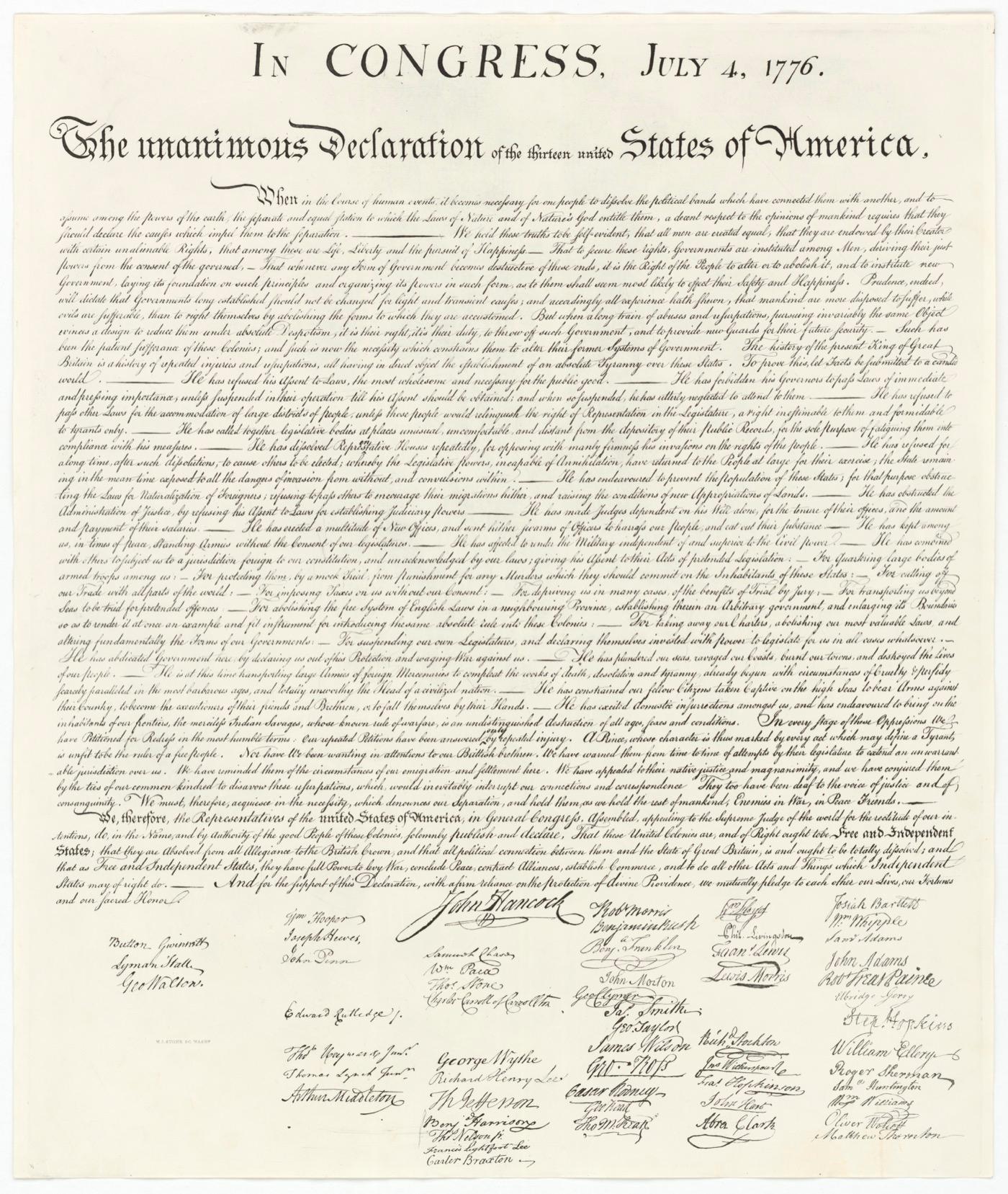 The 1823 William J. Stone engraving of the Declaration of Independence