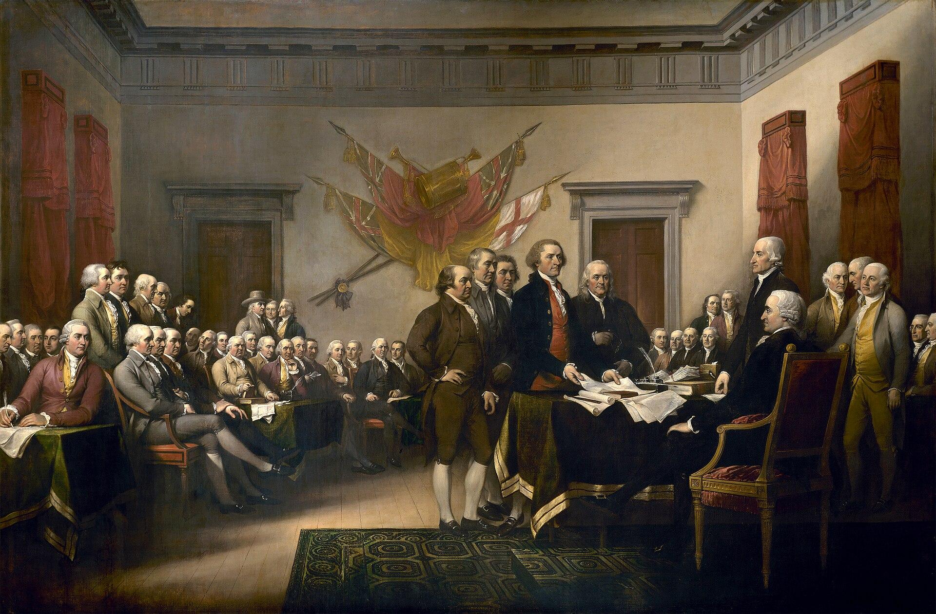 John Trumbull's painting of the presentation of the Declaration of Independence in 1776
