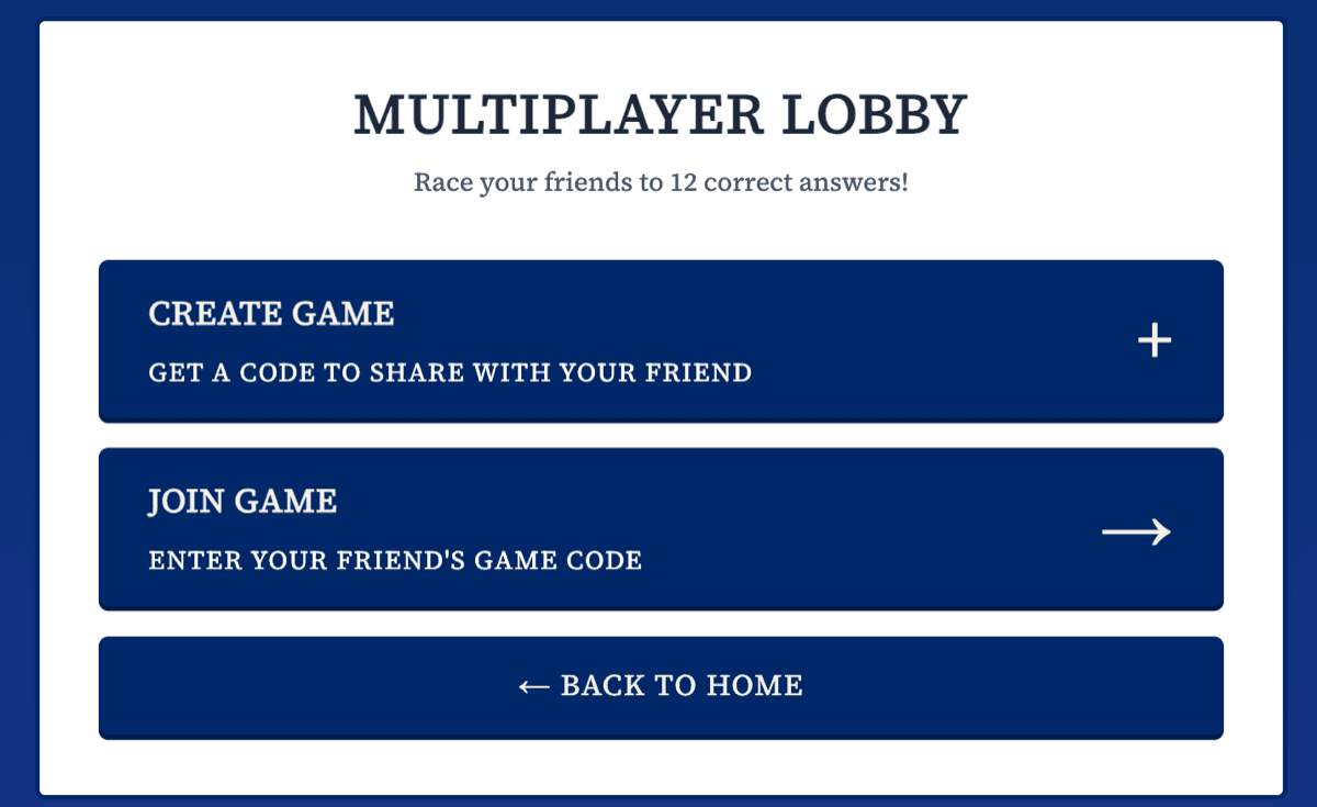 Multiplayer Lobby — Create Game or Join Game